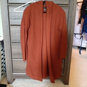 Long hooded knit sweater
